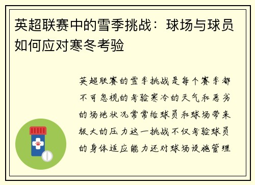 英超联赛中的雪季挑战：球场与球员如何应对寒冬考验